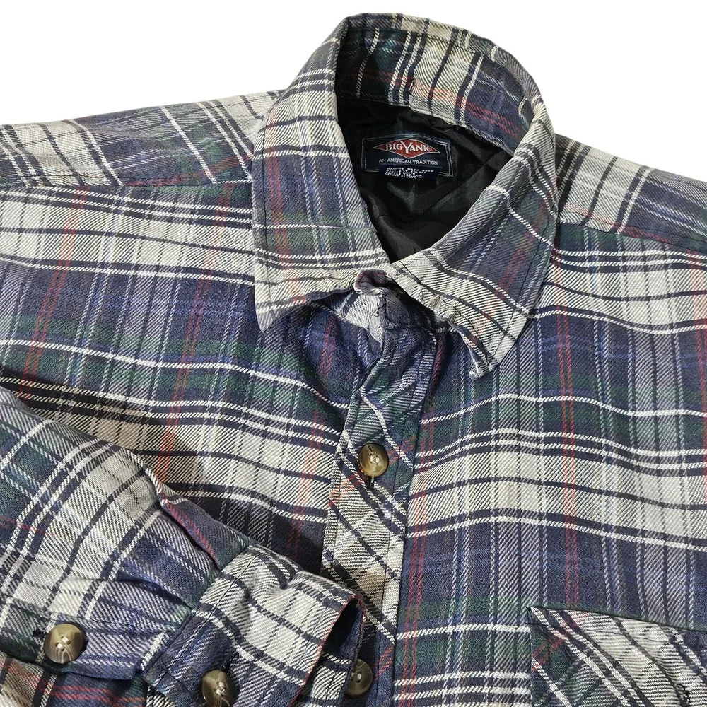 VTG Big Yank Flannel Shirt Jacket Mens XL Blue Plaid Quilt Button Chore Shacket